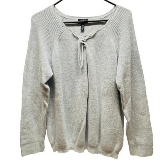 Jones New York Signature Knit Sweater Women’s Large Light Blue Lace Up Front EUC - Picture 1 of 9
